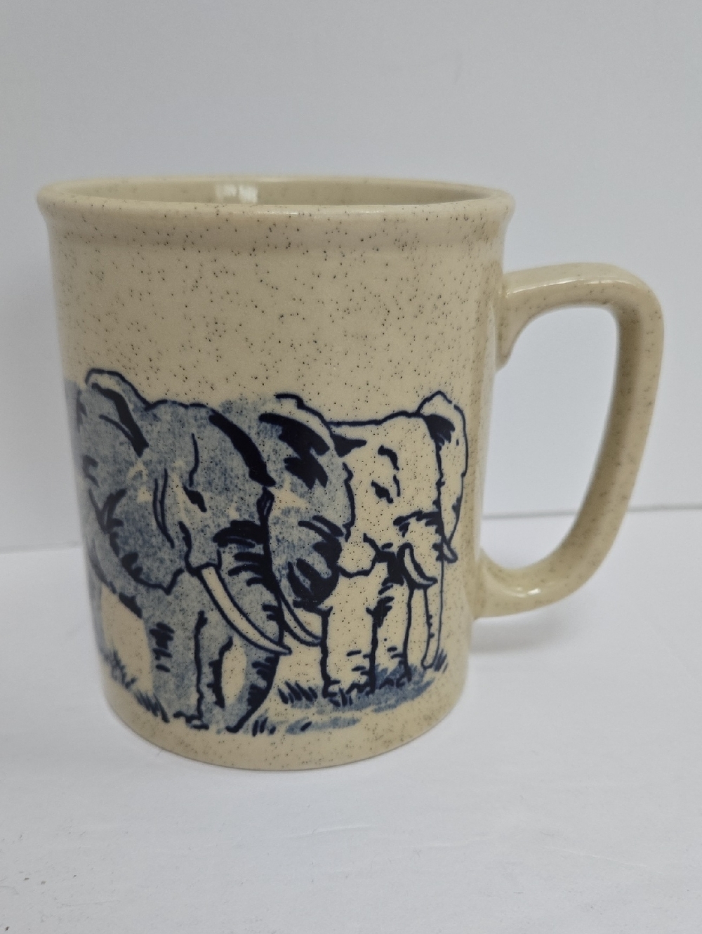Blue Elephant Wrap Graphic Speckled Ceramic Coffee Mug Made In Japan